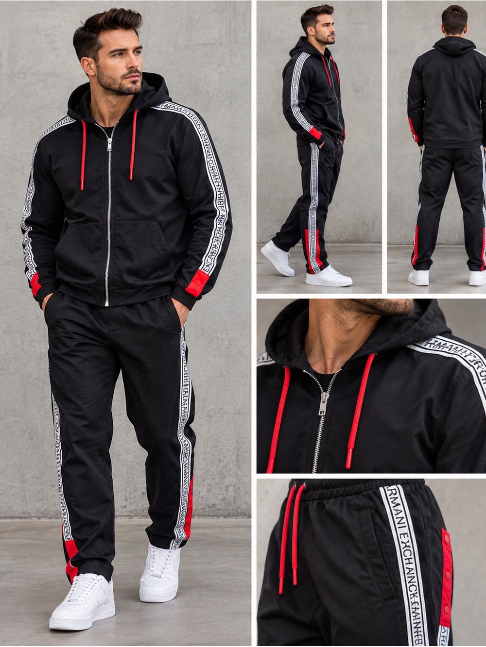 🖤 Armani Exchange Men’s Hoodie & Track Pants Set Large Black Red